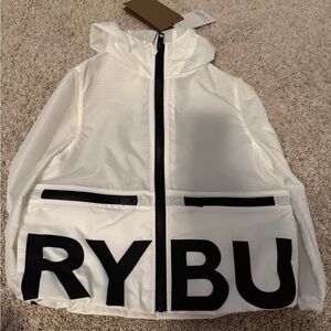 New Authentic Burberry Kids White Raincoat with Black Lettering